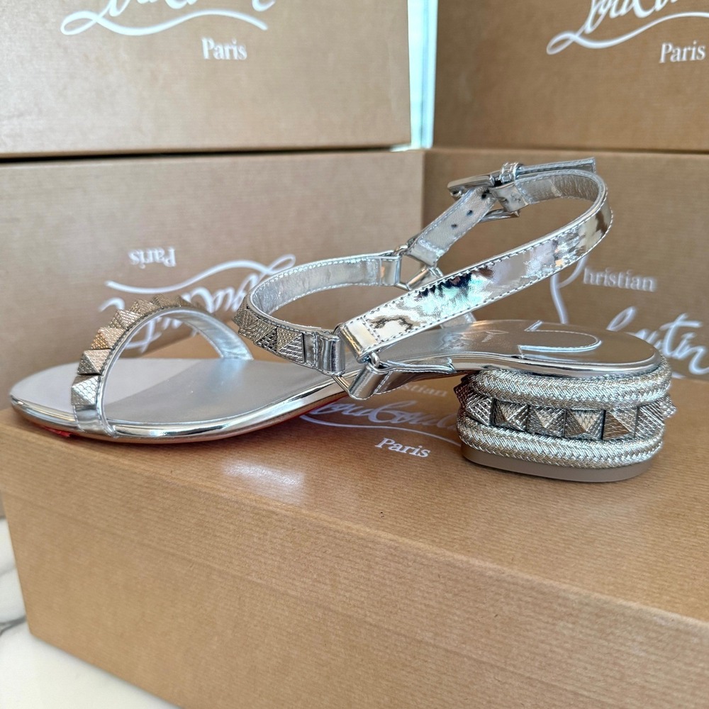 Christian Louboutin Women's Pyrasand 30 studded mirrored leather sandals EU 37.5 - Picture 10 of 16